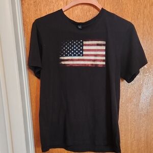 Black T-Shirt with American Flag Design